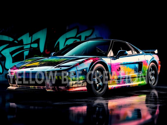 Graffiti Honda NSX Car Art: Colorful Wall Decor (digital