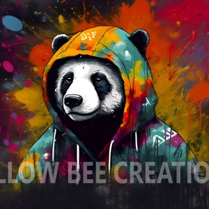 Colorful Panda art, Panda transparent, Digital Download, Digital art print, Cute Panda, Wall Art, Printable, PNG Art, PNG files, Animal Art.