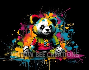Kolorowa panda, uroczy nadruk ze zwierzętami (do pobrania w wersji cyfrowej)