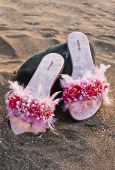 Pink Real Mink Fur Slides Slippers Flat Sandals Shoes - $ Symbol