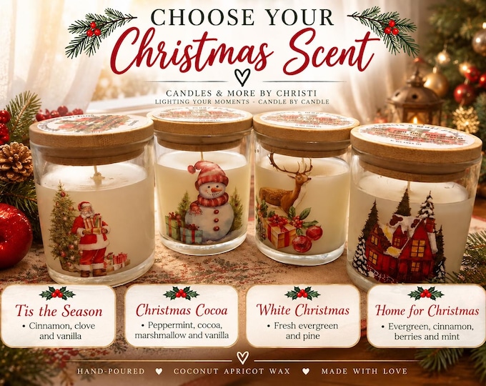 Christmas Scented Candle, 4 oz Holiday Candle, Stocking Stuffer, Secret Santa Gift, Teacher Gift, Christmas Gift