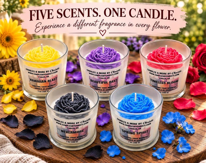 Five Scent Flower Candle, Handmade Scented Candle, Floral Candle, Unique Candle Gift, Soy Coconut Wax