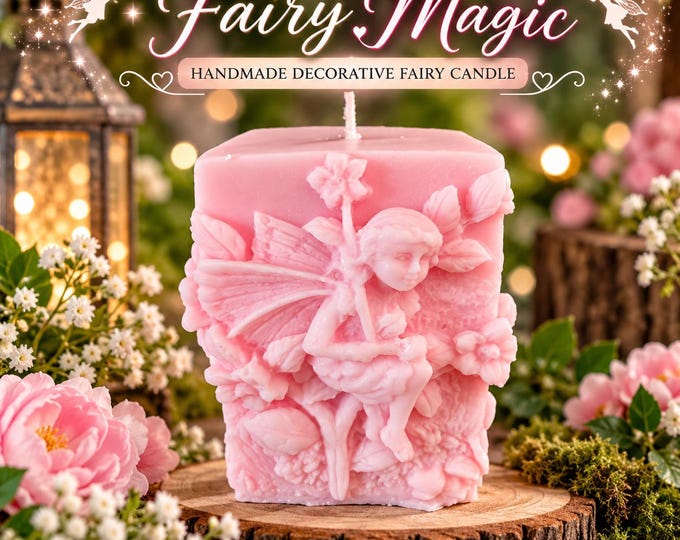 Fairy Candle, Decorative Pillar Candle, Enchanted Garden Candle, Fairy Lover Gift, Fantasy Decor, Handmade Scented Candle