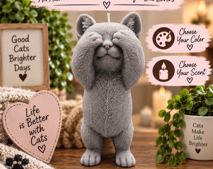Peek A Boo Kitten Candle, Cat Lover Gift, Sculptural Cat Candle, Scented Kitty Candle, Cute Cat Decor, Handmade Cat Gift