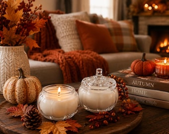 Mini Pumpkin Candle, 4 oz Coconut Apricot Wax, Fall Scented Candle, Glass Pumpkin, Autumn Decor, Fall Gift