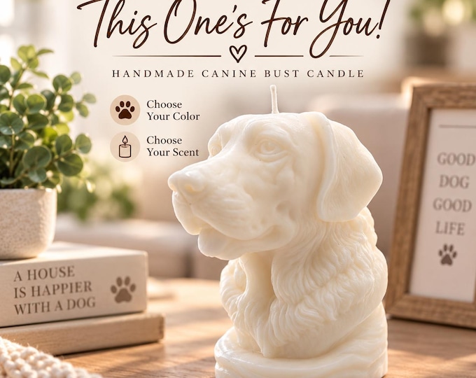 Dog Bust Candle, Sculptural Dog Candle, Dog Lover Gift, Handmade Scented Candle, Unique Pet Lover Home Decor
