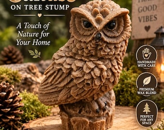 Owl Candle on Tree Stump, Handmade Decorative Candle, Woodland Decor, Owl Lover Gift, Rustic Cabin Decor