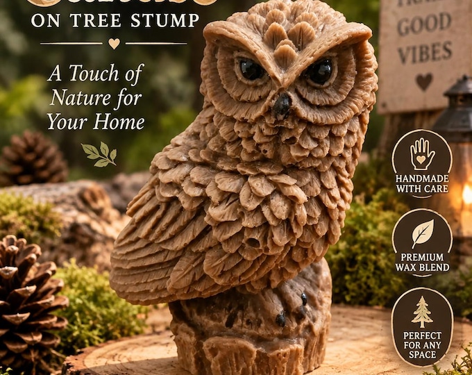 Owl Candle on Tree Stump, Handmade Decorative Candle, Woodland Decor, Owl Lover Gift, Rustic Cabin Decor