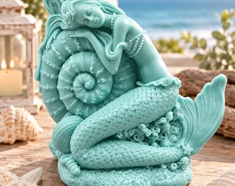Napping Mermaid Candle, Mermaid Decor, Coastal Home Decor, Beach Lover Gift, Mermaid Lover Gift, Ocean Decor