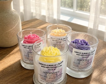 Scented Flower Candle, Soy Coconut Wax, Handmade Floral Decor