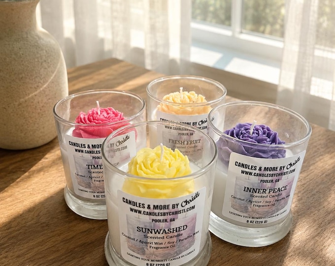 Scented Flower Candle, Soy Coconut Wax, Handmade Floral Decor