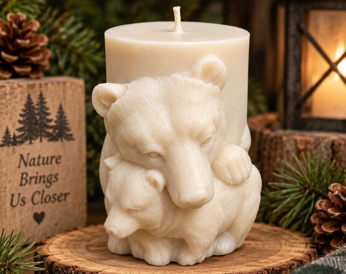 3D Mama Bear and Cub Candle, Mama Bear Gift, Bear Lover Gift, Rustic Cabin Decor, Woodland Animal Candle, Mothers Day Gift