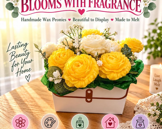 Peony Wax Melt Bouquet, Scented Wax Flowers, Choose Colors & Fragrance, Handmade Floral Gift for Her