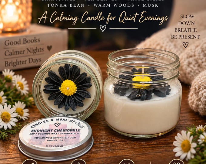 Chamomile Candle, Relaxing Scented Candle, Self Care Gift, Soy Coconut Candle, Floral Candle, Handmade Candle, 5 oz Candle