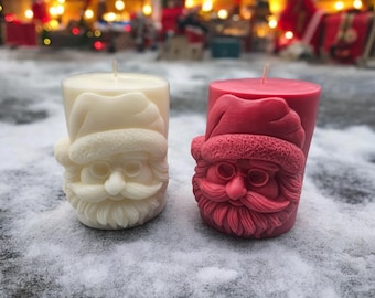 Santa Claus Face Pillar Candle – Christmas Holiday Décor