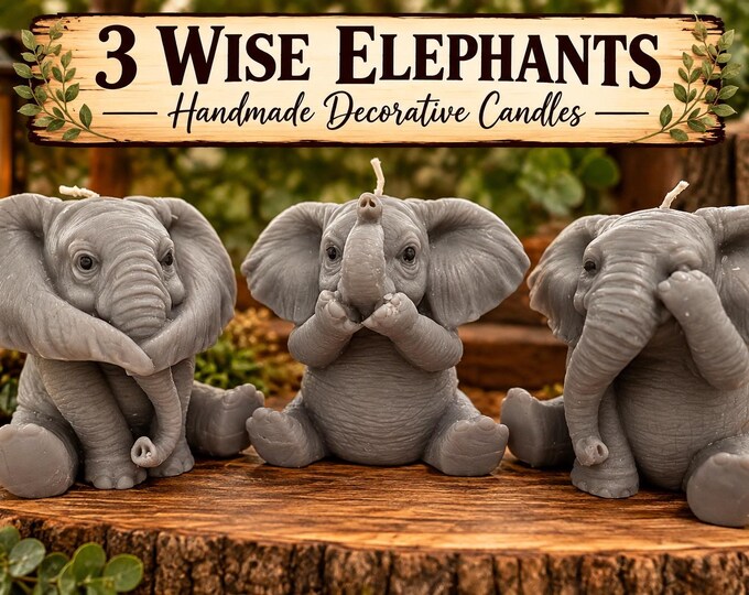 3 Wise Elephant Candles – See No Evil Hear No Evil Speak No Evil – Handmade Elephant Gift Set