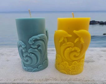 Dolphin and Ocean Waves Pillar Candle