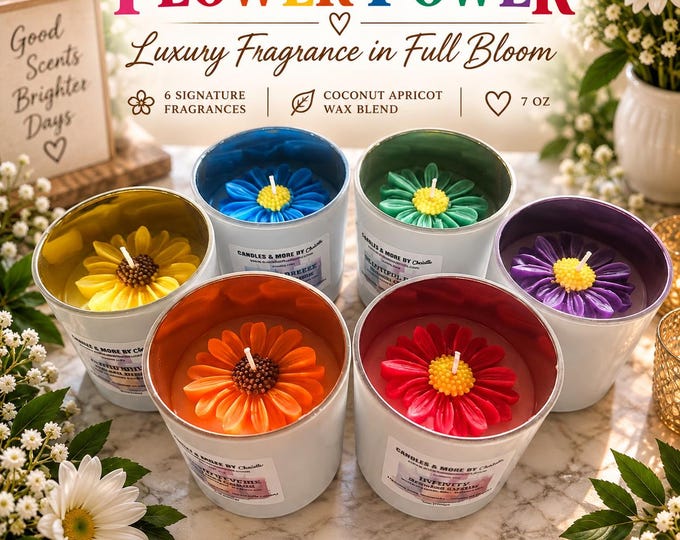 Floral Scented Candle, Flower Candle, Coconut Apricot Wax Candle, 7 oz Luxury Candle, Gift for Her, Handmade Candle