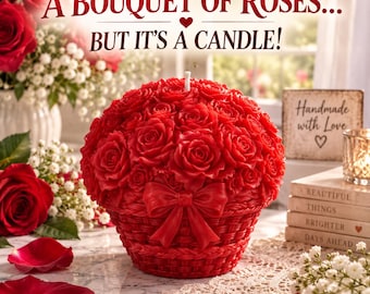 Rose Basket Candle, Rose Bouquet Candle, Floral Candle, Gift for Her, Handmade Scented Candle, Flower Home Decor