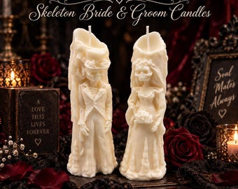 Skeleton Bride & Groom Candles, Till Death Do Us Part, Gothic Wedding Gift, Anniversary Gift, Halloween Wedding Decor