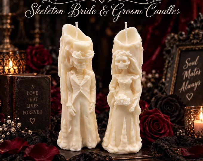 Skeleton Bride & Groom Candles, Till Death Do Us Part, Gothic Wedding Gift, Anniversary Gift, Halloween Wedding Decor