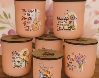 12 oz Blush Bible Verse Candle | Christian Saying Jar | 6 Scents | Inspirational Faith Gift