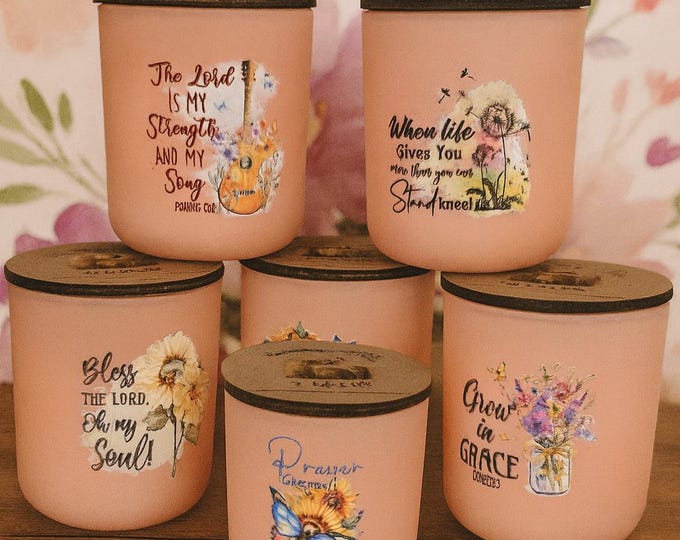 12 oz Blush Bible Verse Candle | Christian Saying Jar | 6 Scents | Inspirational Faith Gift
