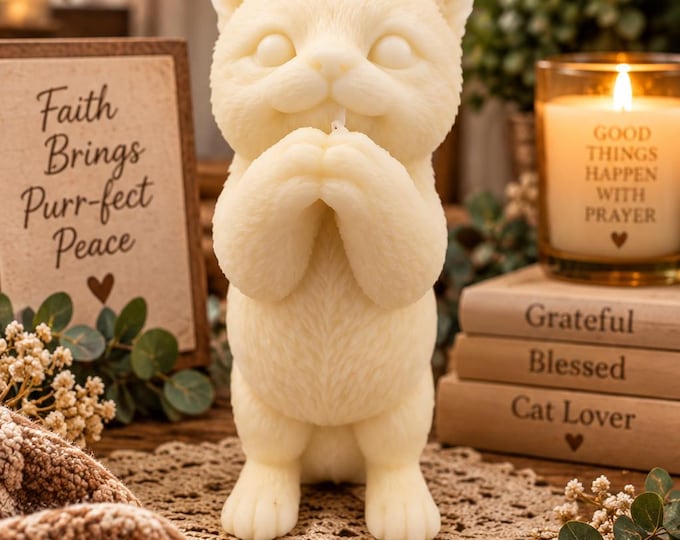 Praying Kitten Candle, Cat Lover Gift, Sculptural Cat Candle, Scented Kitty Candle, Cute Cat Decor, Handmade Pet Lover Gift