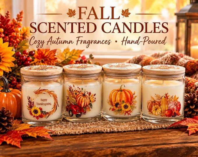 Fall Scented Candle, 4 oz Autumn Candle, Coconut Apricot Wax, Thanksgiving Candle, Hostess Gift, Fall Home Decor