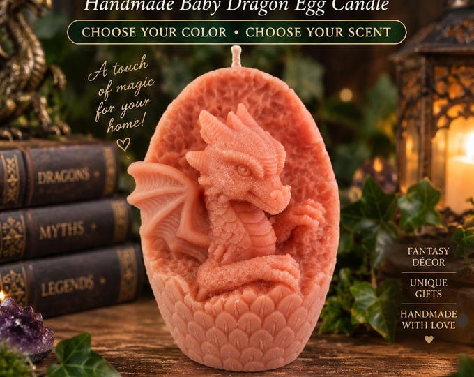 Baby Dragon Egg Candle, Dragon Lover Gift, Fantasy Candle, Hatching Dragon Candle, Gamer Gift, Fantasy Decor