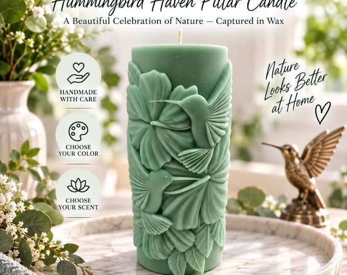 Hummingbird Candle, Hummingbird Gift, Bird Lover Gift, Sculptural Pillar Candle, Nature Lover Gift, Floral Candle, Gift for Her