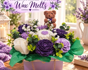 Purple Flower Wax Melt Bouquet, Assorted Scented Wax Flowers, Handmade Floral Gift for Her, Choose Color & Fragrance