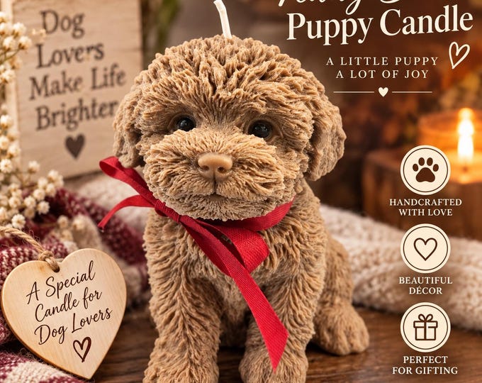 Teddy Bear Puppy Candle, Dog Lover Gift, Goldendoodle Candle, Pet Memorial Gift, Handmade Dog Candle