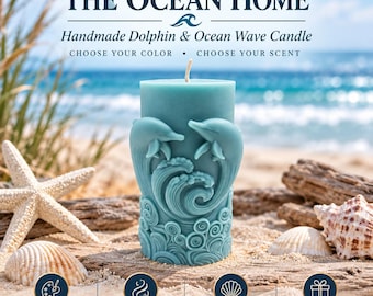 Dolphin Candle, Ocean Wave Candle, Beach Lover Gift, Coastal Decor, Sculptural Pillar Candle, Dolphin Lover Gift