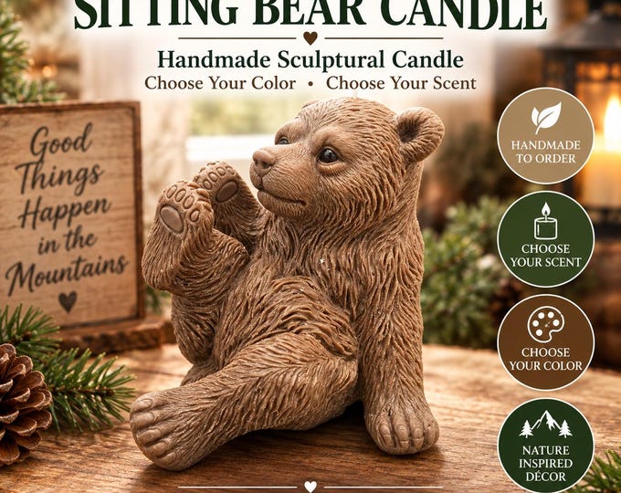 Sitting Bear Candle, Woodland Bear Decor, Rustic Cabin Candle, Wildlife Lover Gift, Handmade Sculptural Candle