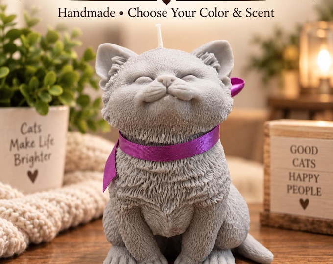 Smug Kitten Cat Candle, Handmade Sculptural Soy Paraffin Candle, Cat Home Decor