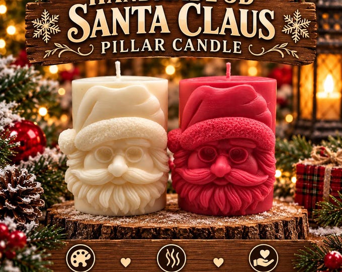 Santa Claus Pillar Candle, 3D Santa Candle, Christmas Candle, Holiday Decor, Santa Lover Gift, Sculptural Christmas Candle