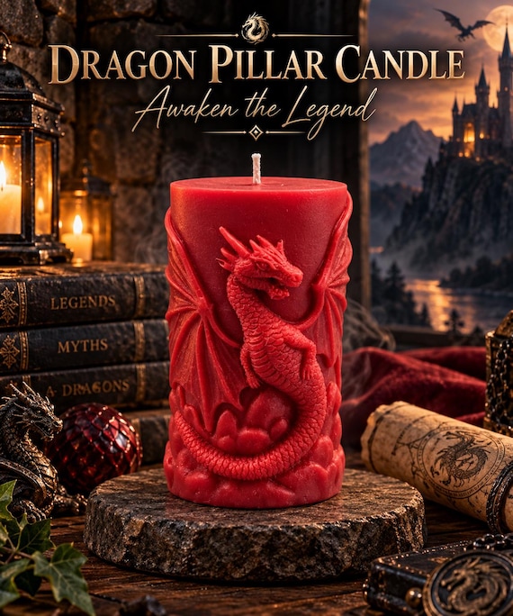 Dragon Pillar Candle, Dragon Lover Gift, Fantasy Candle, Gothic Home Decor, Medieval Decor, Gamer Gift, Sculptural Candle