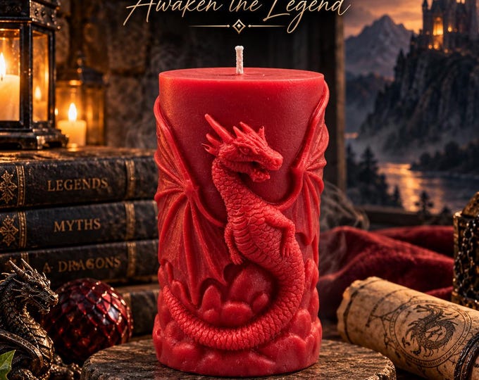 Dragon Pillar Candle, Dragon Lover Gift, Fantasy Candle, Gothic Home Decor, Medieval Decor, Gamer Gift, Sculptural Candle