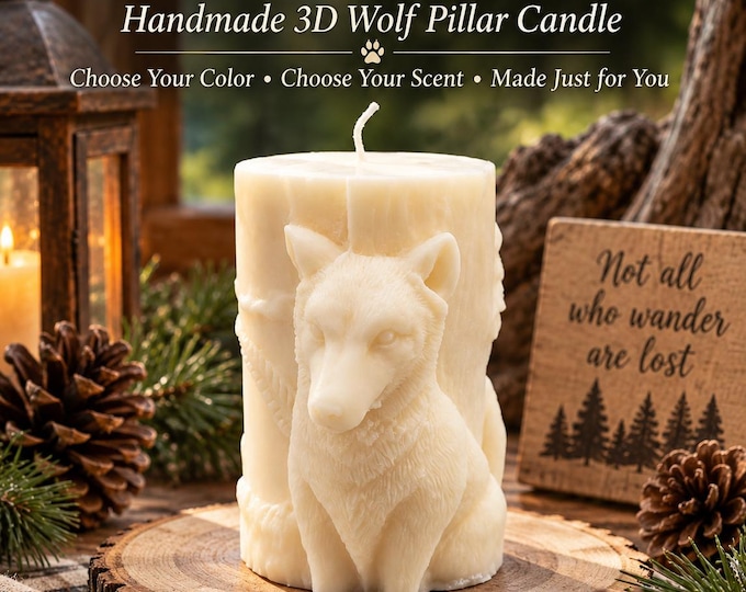Wolf Pillar Candle, 3D Sculpted Wolf Candle, Scented Wildlife Candle, Wolf Lover Gift, Cabin Decor, Nature Lover Gift