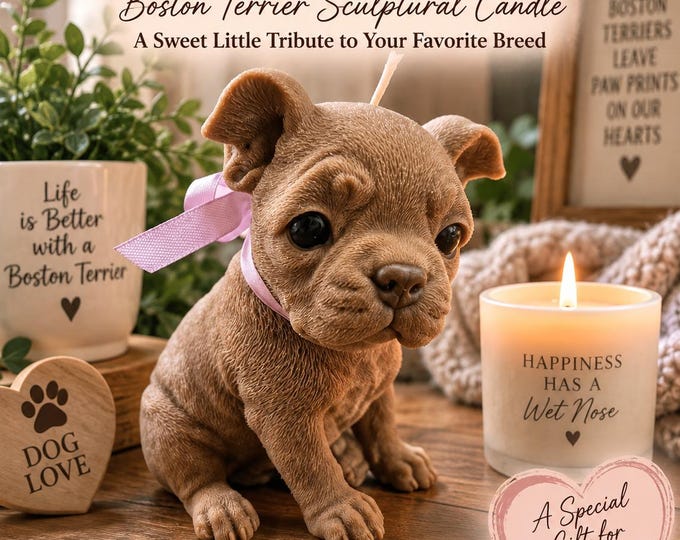 Boston Terrier Candle, Boston Terrier Gift, Dog Lover Gift, Sculptural Dog Candle, Boston Terrier Mom Gift, Handmade Dog Candle