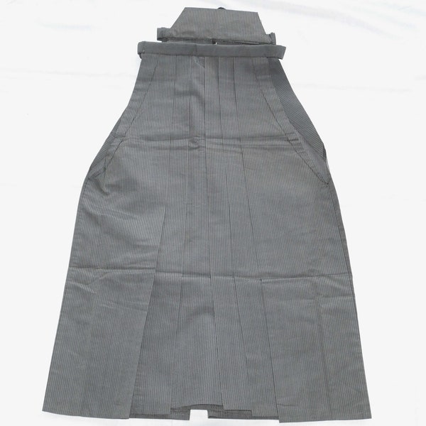 Traditional Japanese hakama ceremony pants in gray Umanori silk with black stripes