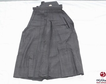 Pantalon japonais traditionnel de cérémonie hakama en coton et laine de type andon bakama gris rayé noir