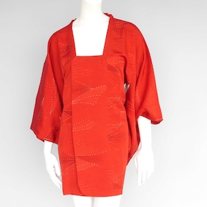Michiyuki Japanese coat traditional lightweight jacket for women in red silk with a wave decoration embellished with white dots
