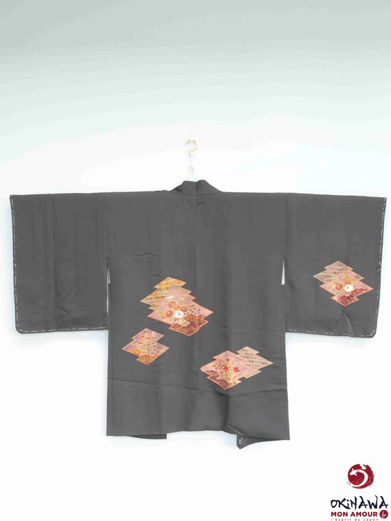 Cloud flower black haori, silk interior, traditional … - Gem