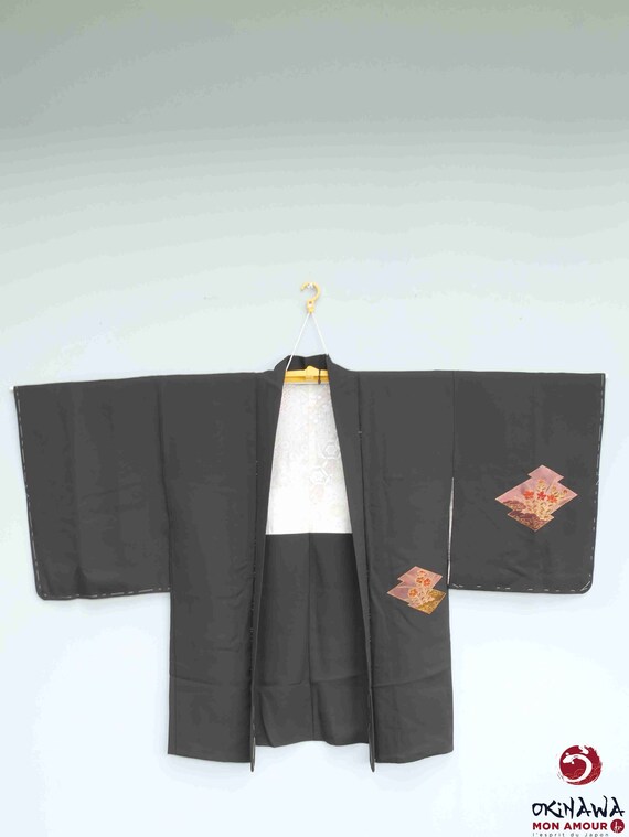 Cloud flower black haori, silk interior, traditional … - Gem