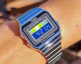 Casio horloge gemodificeerde aangepaste Casio mod Vintage Casio "Liquid Purple" digitaal horloge cadeau voor haar dunner dan Casio ae1200 en Casio F91W