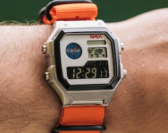 Launch Control - NASA mod – Modified Watch Based on Casio AE-1200 - Casio Royale CNC Steel Case, Dual Display Nylon Strap Hydro Adam Savage