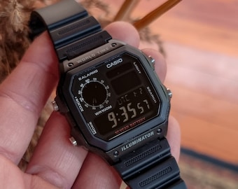 ステルスブラック - カシオ AE-1200 をベースにした改造時計 - 22mm