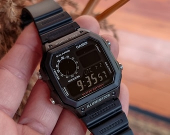 Casio AE1200 Royale Stealth Black Style militaire Black ops Personnalisé Casio Mod Royale ae-1200 Montre numérique Cadeau fait main Heure mondiale Hydro mod